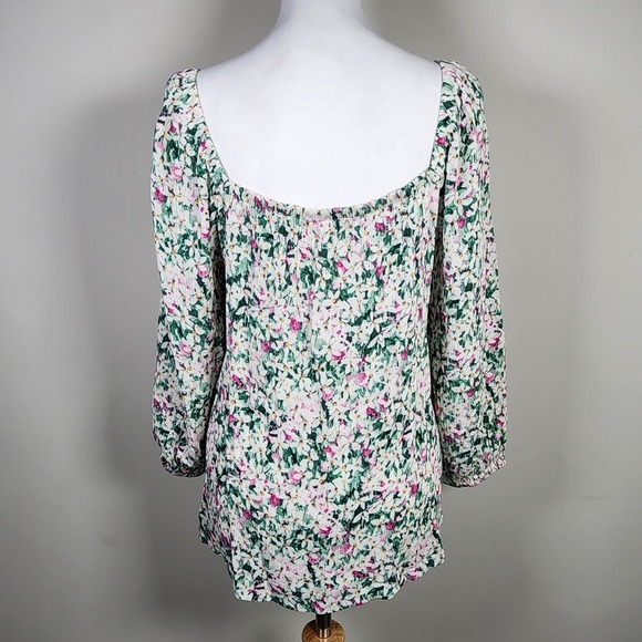 Reitmans Peasant‎ Blouse Womens Medium Smocked Ditsy Cottagecore Farmhouse Boho - Picture 4 of 12